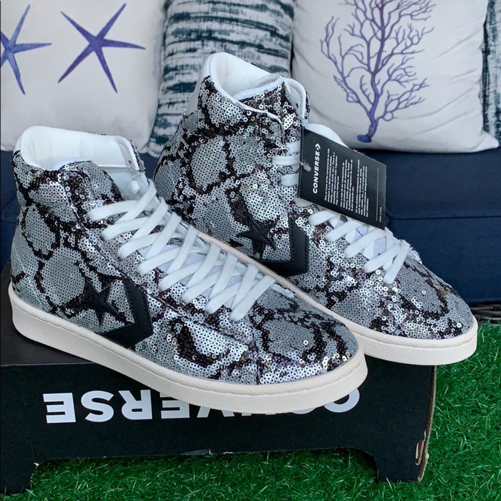 Converse PRO Leather mid silver/vintage wht/blk WM - Picture 2 of 16